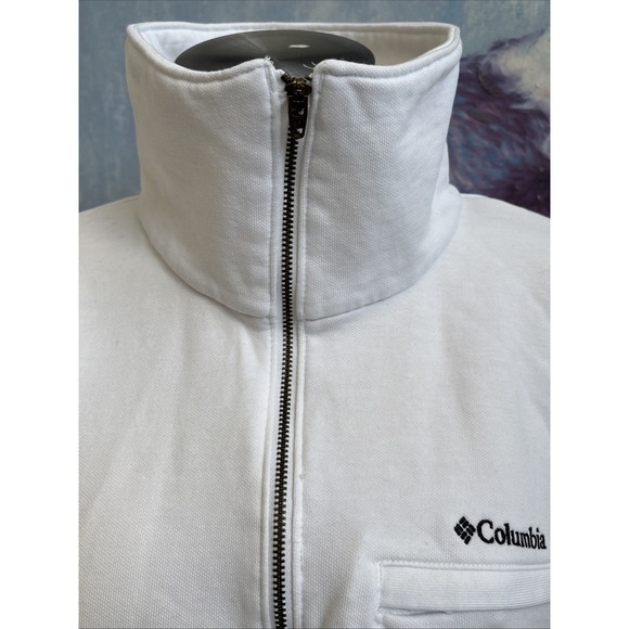 Columbia Women's L White 1/2 Zip Collared Knit Wide Sleeve Pullover Sweatshirt - Picture 5 of 13